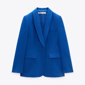 Zara Blue Blazer with Tuxedo Collar, XS
